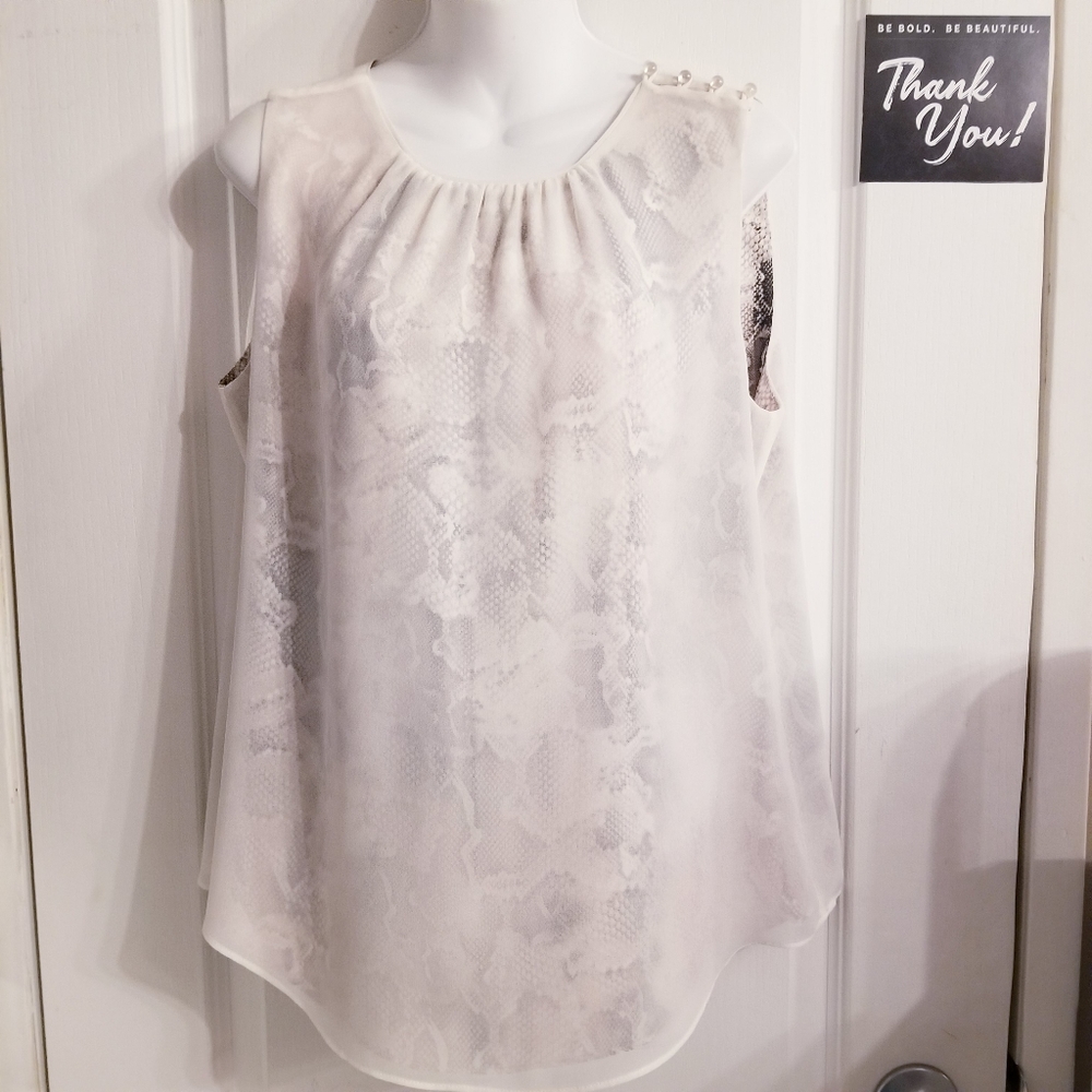 White House Black Market Ivory Snake-Print Sleeveless Blouse